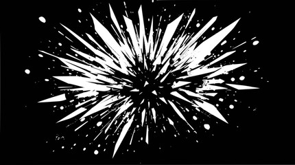 Obraz premium Abstract white explosion of sharp fragments on a dark black background, creating a dynamic burst effect.