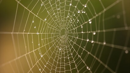 Obraz premium elasticity. Spider web with morning dew, delicate silk threads showing elasticity and shine, water droplets reflecting light. wildlife magazines.