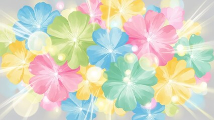 Vibrant colorful flowers with bright lights and bokeh effect