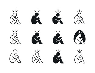 Crisis Icon Logos. Facing a personal crisis with vulnerability. Icon set. Set Logo of Facing a personal crisis with vulnerability: rising spark. harmonious
