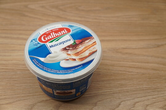 Galbani Mascarpone cheese in a plastic tub, ready for delicious desserts and cooking