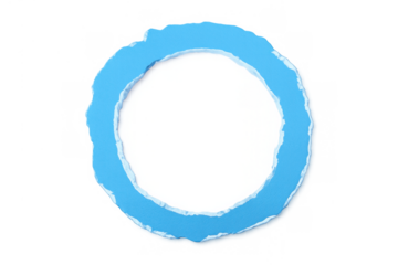 Ripped blue paper creating a circular frame, torn edges revealing white copy space, isolated on transparent background