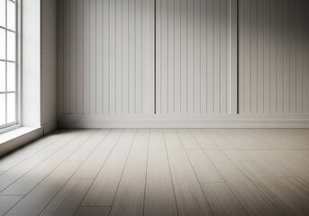 Minimalist room with light wood flooring