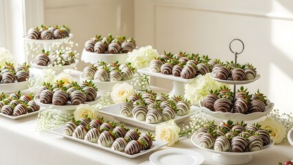 An elegant display of chocolate covered strawberries for a special event