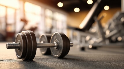 Gym Dumbbells Close-up: Fitness Equipment in Modern Studio