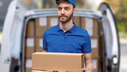delivery man carrying boxes to customer