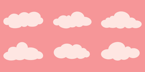 Clouds set. Cute pastel clouds illustration on soft pink background minimal sky with simple fluffy cloud shapes gentle dreamy atmosphere perfect for kids design nursery decor social media visuals