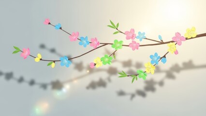 Vibrant cherry blossoms in colorful bloom on branch