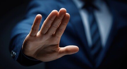 Businessman Showing Stop Gesture with &ldquo;NO&rdquo; Message