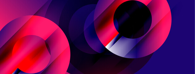 Abstract composition featuring overlapping circles. Vivid magenta, purple hues create dynamic visual effect. Modern design, smooth gradients present.