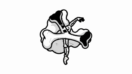Obraz premium Surreal skeleton dancer with bone elements and black and white shading
