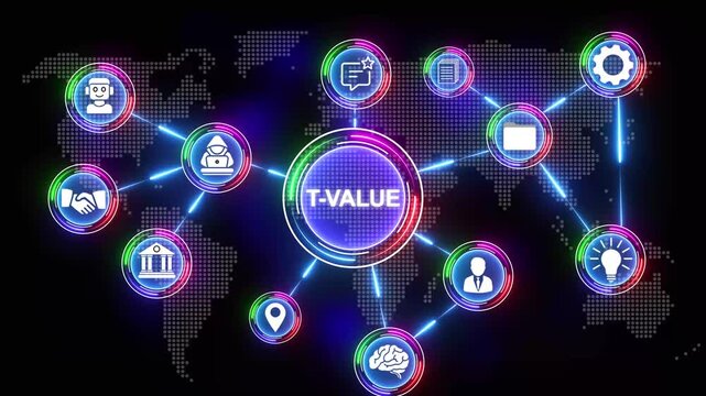 Global Value Network with Icons for Business Growth Security and AI world map digital