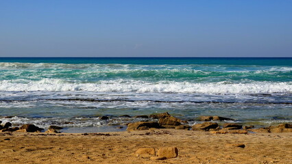 Seaside Coastline Scenic Wideangle Blue. Ocean Waves Dramatic Sky Turquoise