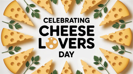 Celebrating cheese lovers day with swiss cheese slices and fresh parsley