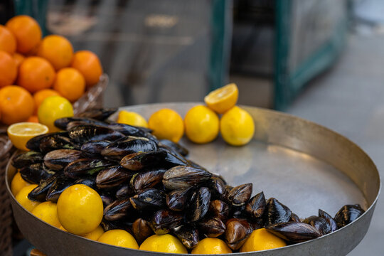 Close-Up of Street-Style Stuffed Mussels