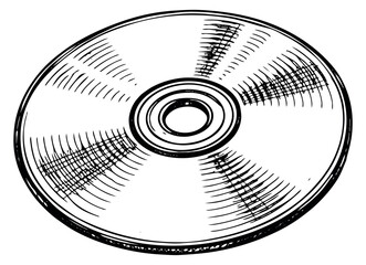 Line art illustration of a compact disc depicting a classic form of digital media for information and entertainment