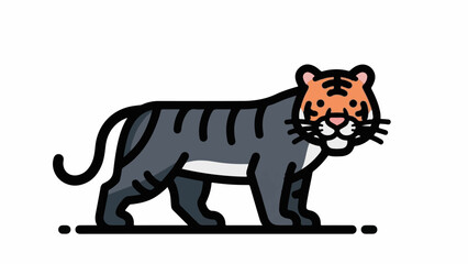 Fototapeta premium Stylized cartoon tiger with grey body, orange face, and black stripes, standing