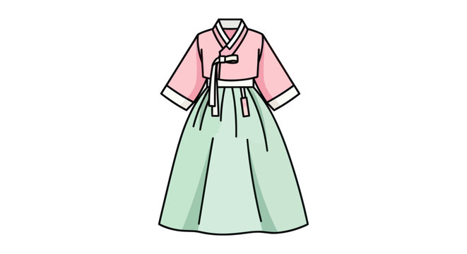Elegant Pink and Green Hanbok: Traditional Korean Dress with Graceful Lines.