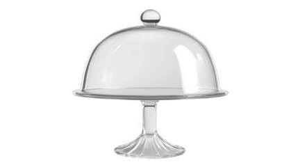 elegant clear glass cake stand with transparent cloche on transparent background