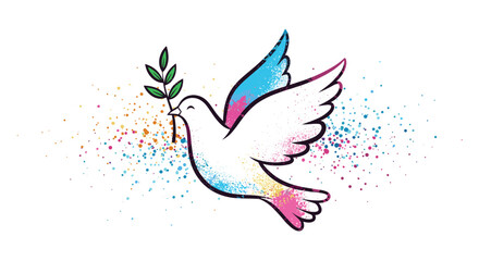 Obraz premium Tennis racket with a ball and motion lines shown in a blue and black line art style with colorful decorative dots on white.