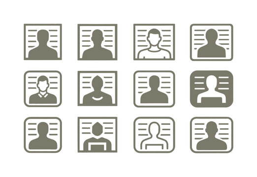 Faded Mugshot Logo Set. Faded police mugshot. Icon set. Set Logo of faded police mugshot: mugshot with height lines. harmonious logo variations of the same