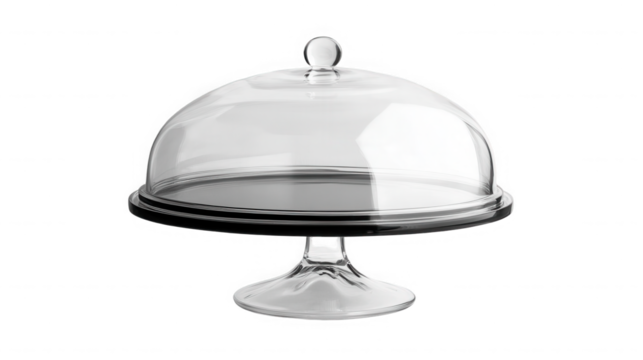 Elegant glass cake stand with dome cover for serving desserts beautifully on transparent background. on transparent background - Powered by Adobe