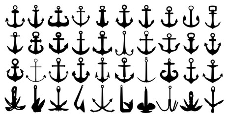 Big set of sea anchor silhouettes.
