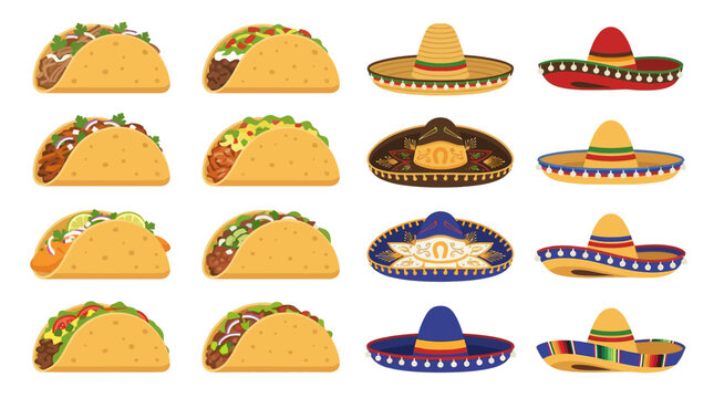 Tacos and Sombreros Mexican Food Icons.