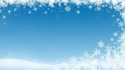 Snowflakes falling on blue winter background with snowy hill blue background falling snow