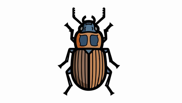 Stylized illustration of a colorful beetle with brown and blue segments and black legs