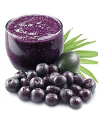 Isolated acai beverage and berries showcasing natural goodness.