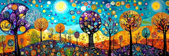 The mural features fantastical elements like trees and hills, enhancing its allure.