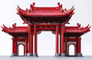 Fototapeta premium A vibrant PNG illustration of traditional Chinese gate decorations for the Lunar New Year.