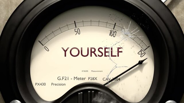 Yourself meter showing big levels of yourself. Dangerously increasing high values of yourself, critical overload. Too much, off the charts. Max yourself