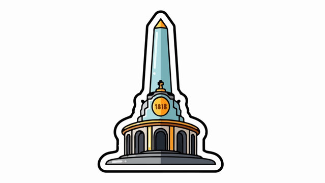 Stylized obelisk monument with arched base and a circular emblem