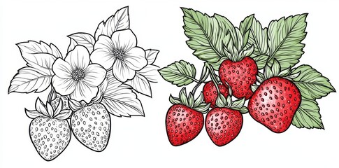 Whimsical flower and strawberry designs perfect for creative outlets.
