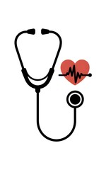 Medical stethoscope and heart symbol with ECG line