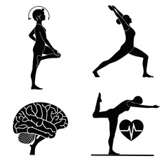 Yoga poses and health icons