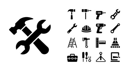 Fototapeta premium Tools icon set with hammer wrench and screwdriver symbols vector illustration