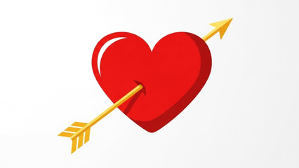 Red Heart Shot by Golden Arrow on White Background