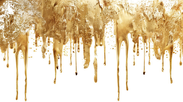 Melted gold dripping effect isolated on a white background luxurious