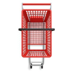 Red shopping cart with transparent background