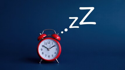 Slumbering Alarm Clock: A classic red alarm clock sits in serene slumber, adorned with a whimsical Zzz symbol of peaceful rest and relaxation, a gentle reminder of the necessity for restorative sleep.