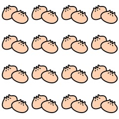 Seamless pattern of cute hand-drawn steamed buns or dumplings on a white background. Perfect for fabric, wallpaper, and food packaging design.