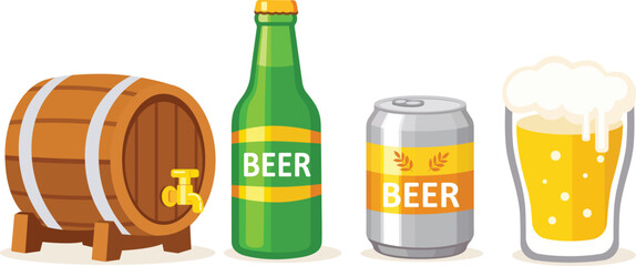 collection with foamy drink glassware and metal beer can. Oktoberfest concept. Beer festival concept. Beer brewing concept.