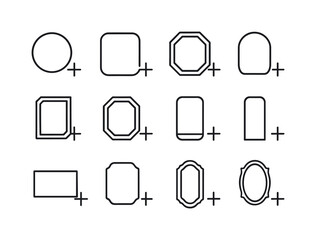 Bathroom Mirror Icons. adding a new mirror in the bathroom. Line icon set of adding a new mirror in the bathroom: minimal mirror symbol, geometric mirror