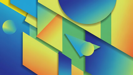 多彩な幾何学模様が重なり合う抽象的な構成のイラスト