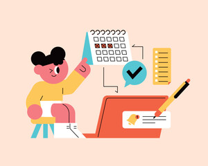 Modern flat illustration of schedule planning with calendar, checklist, and reminder icons, symbolizing productivity and task management.