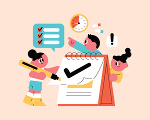 Task Management and Teamwork Concept Flat Illustration with Checklist, Planning and Productivity