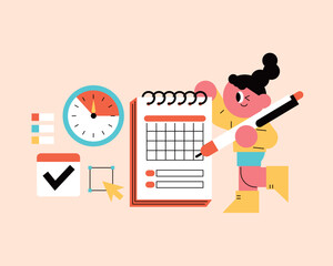 Schedule Planning and Task Management Concept Flat Illustration with Calendar and Checklist